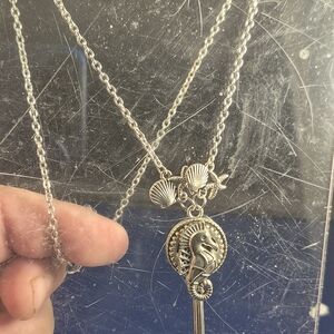 Silver Seahorse Pendant Necklace with Shell Charms - Women Jewelry